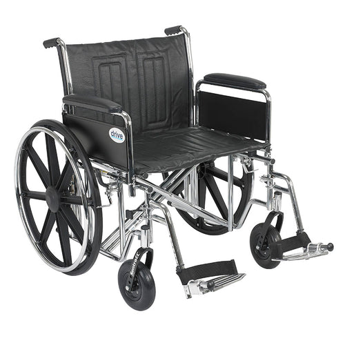 Drive Medical STD24ECDFA-SF Sentra EC Heavy Duty Wheelchair, Detachable Full Arms, Swing away Footrests, 24" Seat